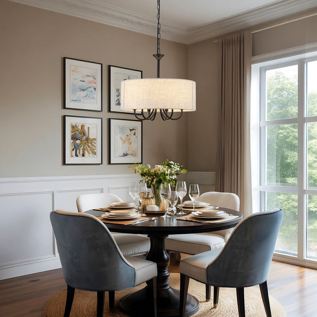 Chandelier Fabric Drum Shade 6-Light