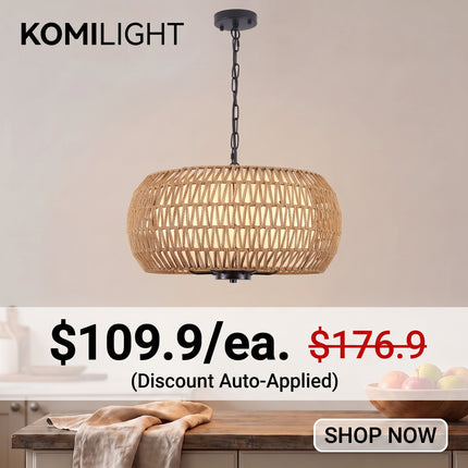 6-Light Woven Rattan Chandelier