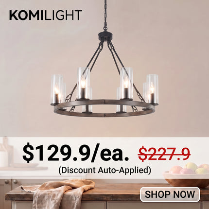 8-Light Gold  Wagon Wheel Chandelier