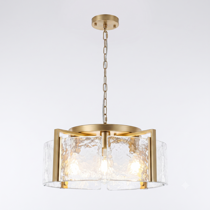 Black 4-Light Textured Glass Drum Chandelier
