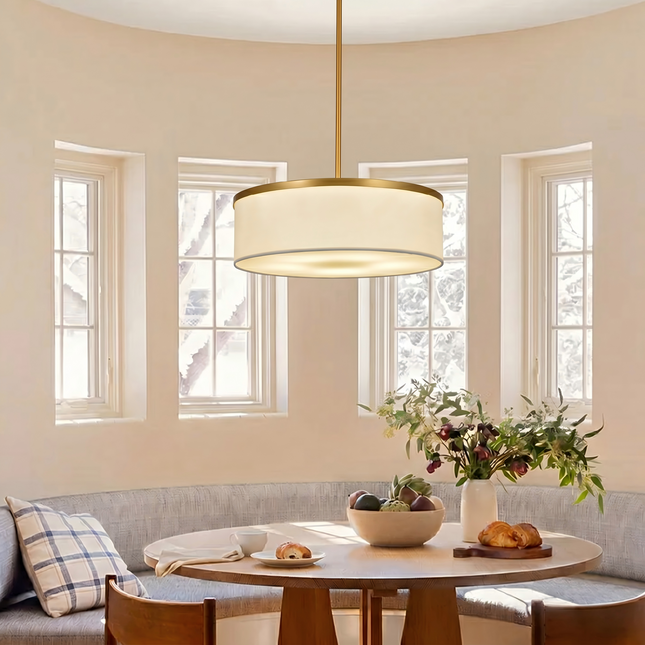 Chandelier Matte Gold Drum Fabric Shade 5-Light