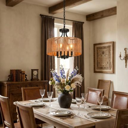 Organic Modern 4-Light Woven Drum Chandelier