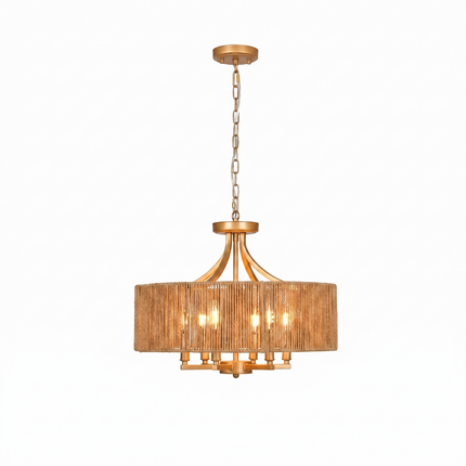 Organic Modern 4-Light Woven Drum Chandelier