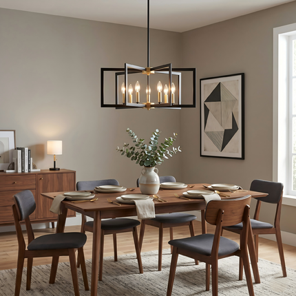 7-Light Black and Gold Geometric Candle Chandelier