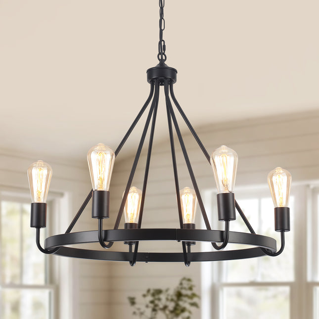 Chandelier Iron Wagon Wheel 6-Light