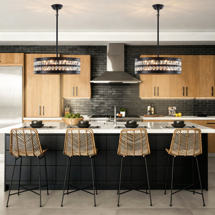 Modern 6-Light Matte Black Crystal Drum Chandelier