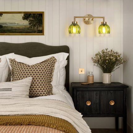 Wall Sconce Light Green Glass 2-Light