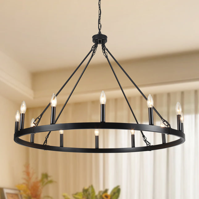 Chandelier Candle Wagon Wheel 12-Light