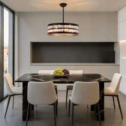 Modern 6-Light Matte Black Crystal Drum Chandelier
