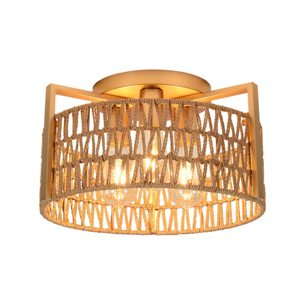 3-Light Matte Gold Woven Rope Ceiling Light