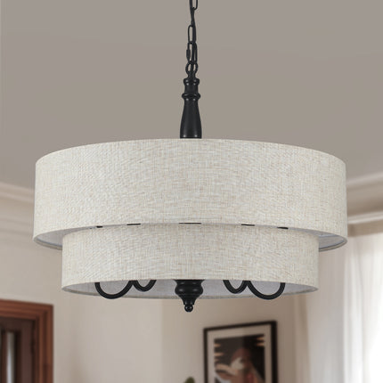 Chandelier Two-Tier Fabric Shade 5-Light