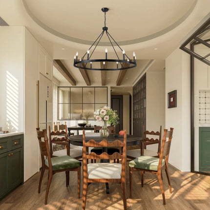 Chandelier Candle Wagon Wheel 12-Light