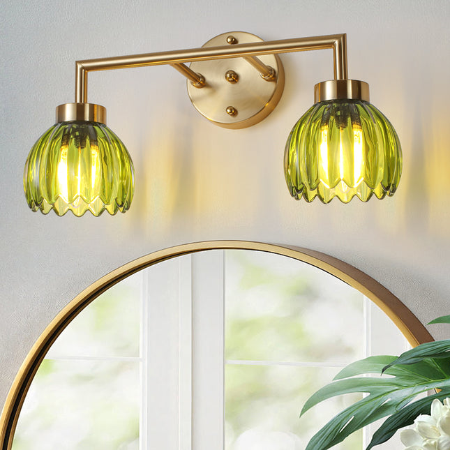 Wall Sconce Light Green Glass 2-Light