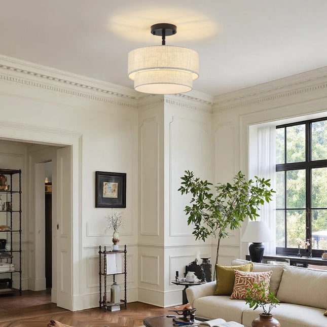 Ceiling Light Two-Tier Fabric Shade 3-Light
