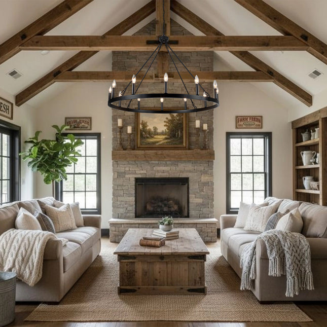 Chandelier Candle Wagon Wheel 12-Light