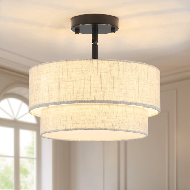 Ceiling Light Two-Tier Fabric Shade 3-Light